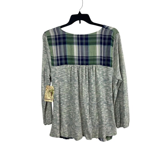 One World 2x Plaid Mixed Media Front Wrap Tie Neck Long Sleeve 2X NWT - Picture 5 of 14